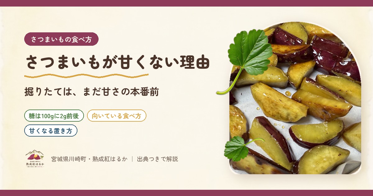 さつまいもが甘くない理由。掘りたての紅はるかで作った大学いもの写真と、糖の量・向いている食べ方・甘くなる置き方